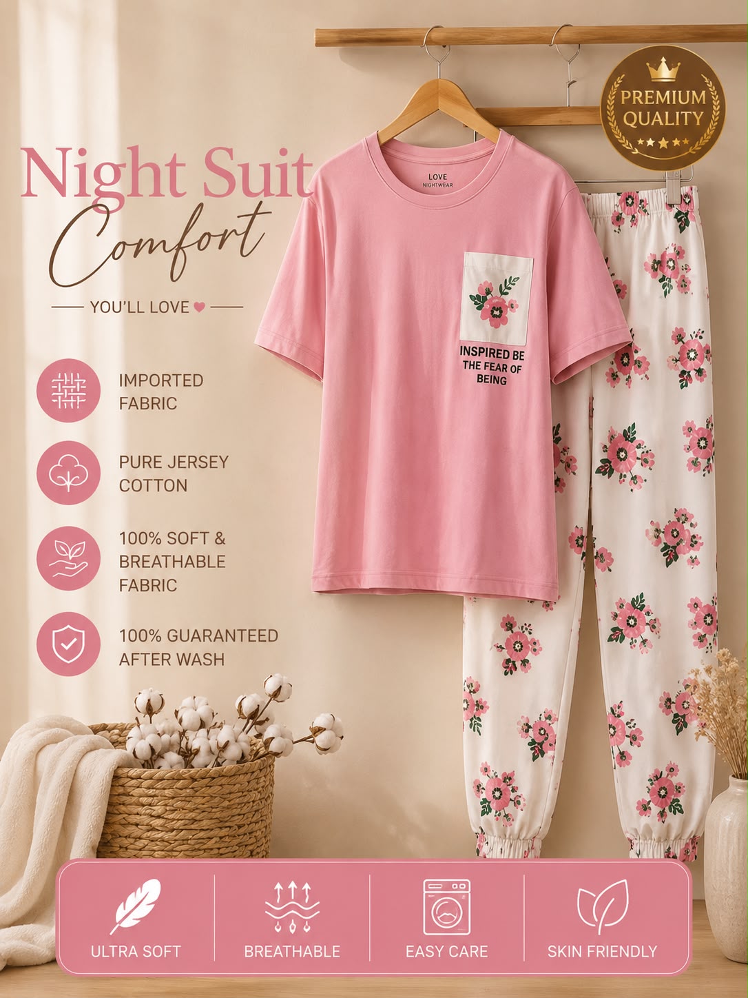 🎁 Premium Love Print Night Suit Set – Trendy & Comfortable 💖