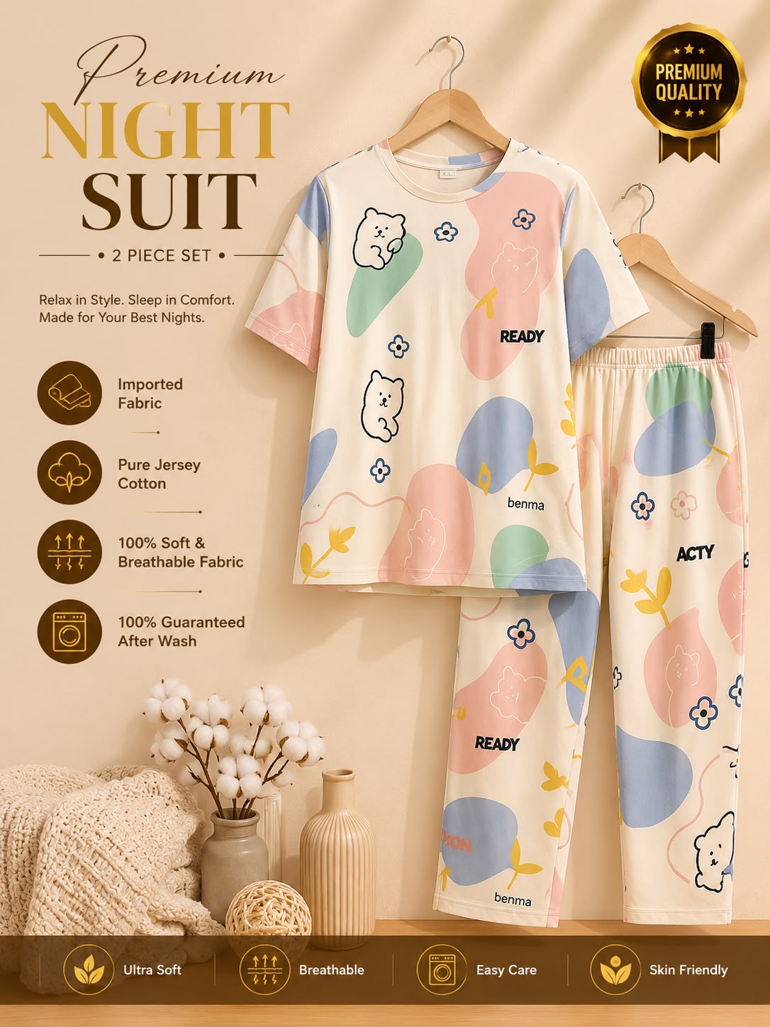 🎁 Premium Love Print Night Suit Set – Trendy & Comfortable 💖