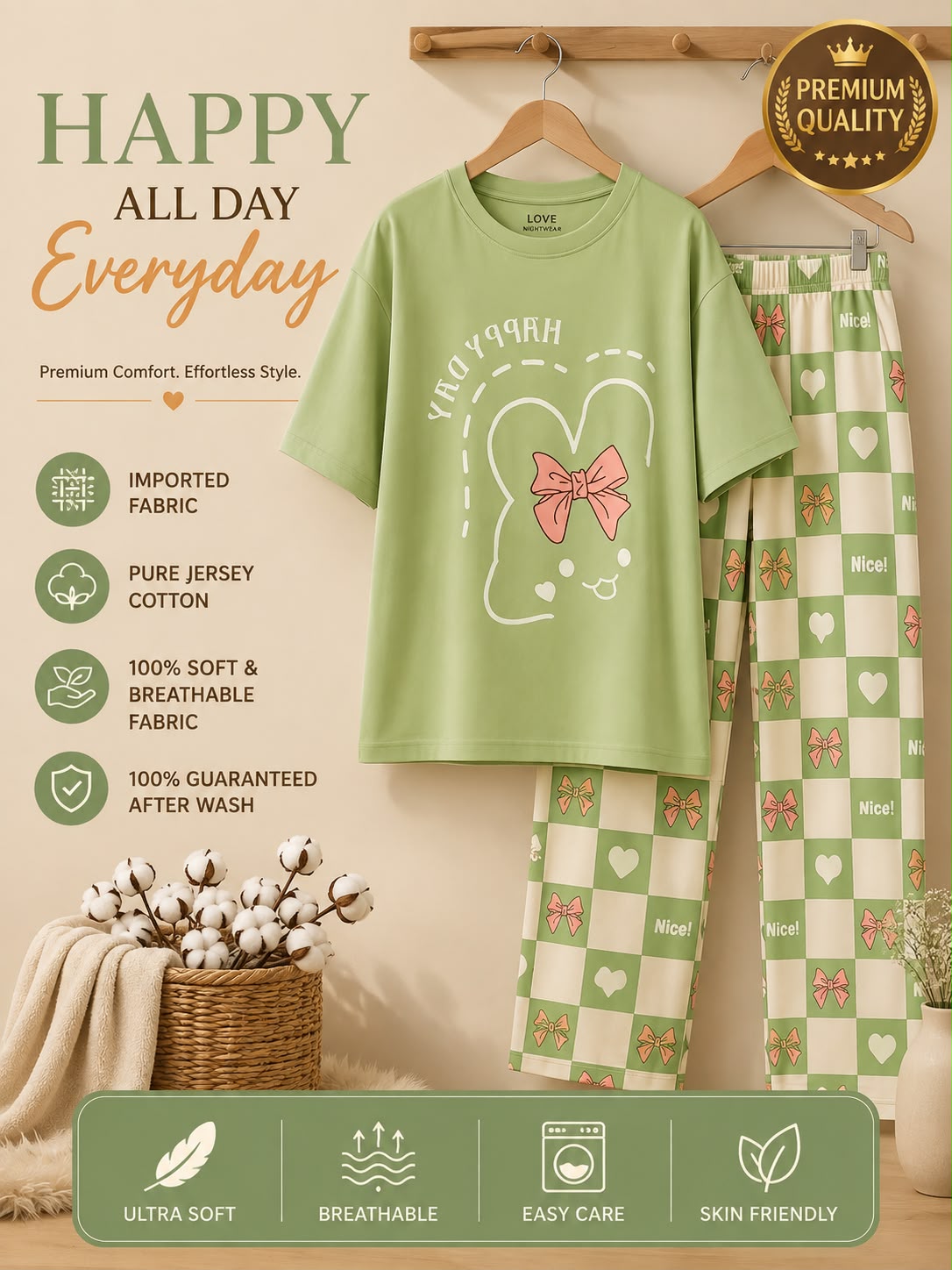 🎁 Premium Love Print Night Suit Set – Trendy & Comfortable 💖
