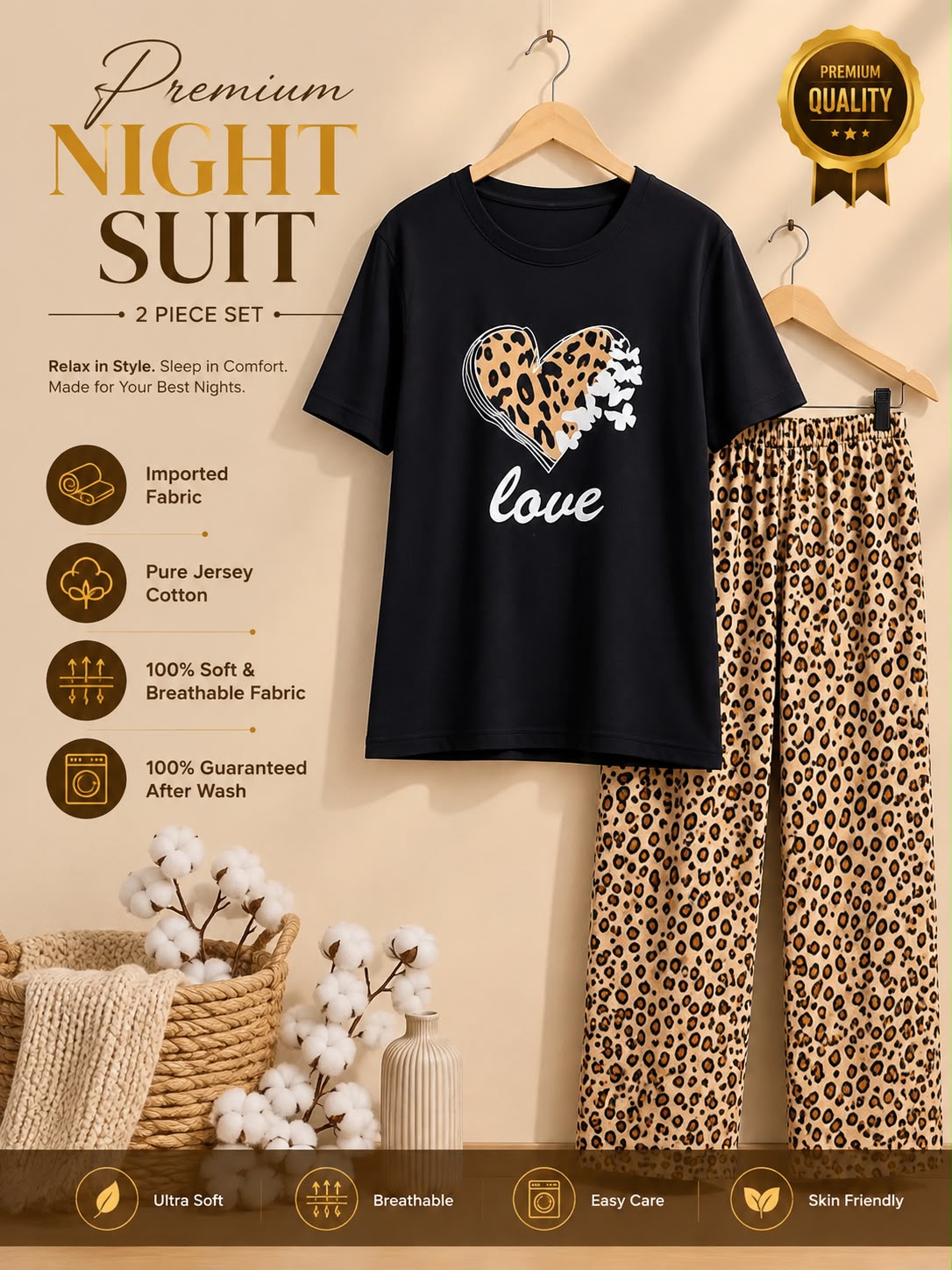 🎁 Premium Love Print Night Suit Set – Trendy & Comfortable 💖