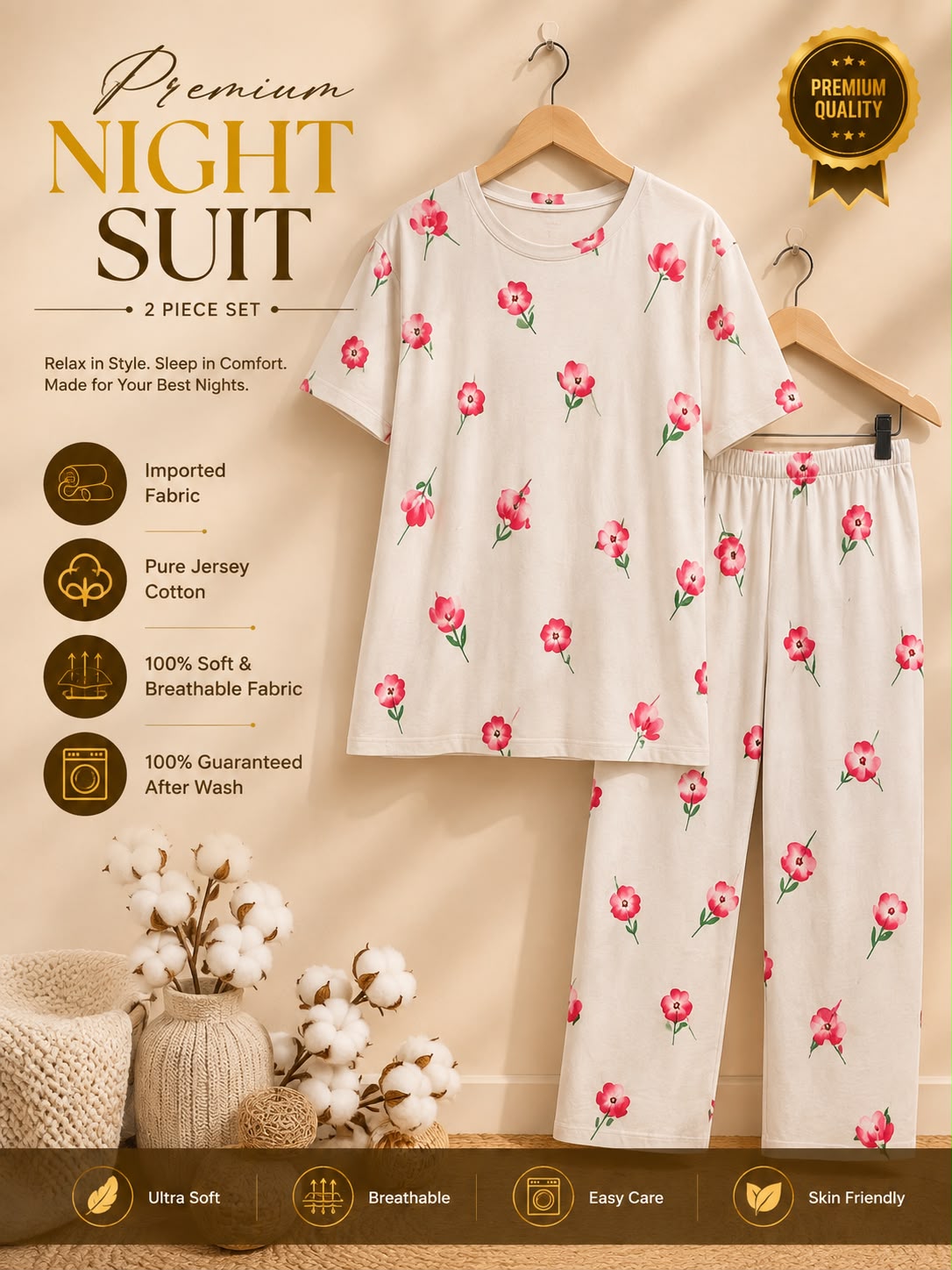 🎁 Premium Love Print Night Suit Set – Trendy & Comfortable 💖