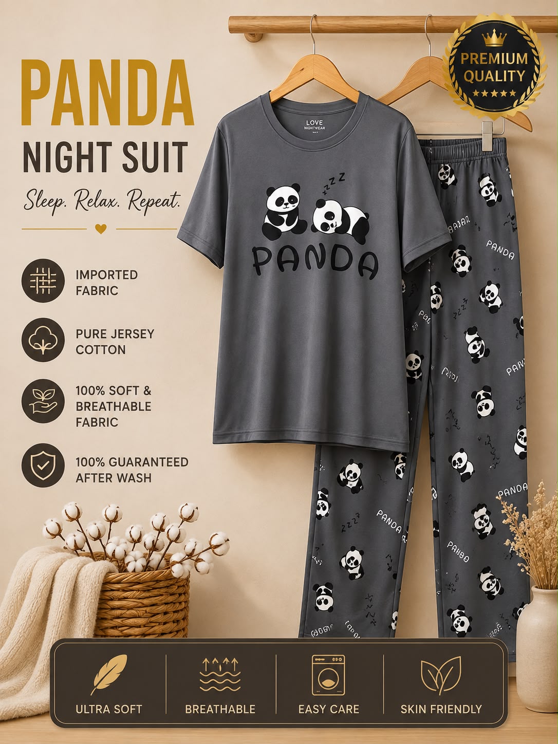 🎁 Premium Love Print Night Suit Set – Trendy & Comfortable 💖