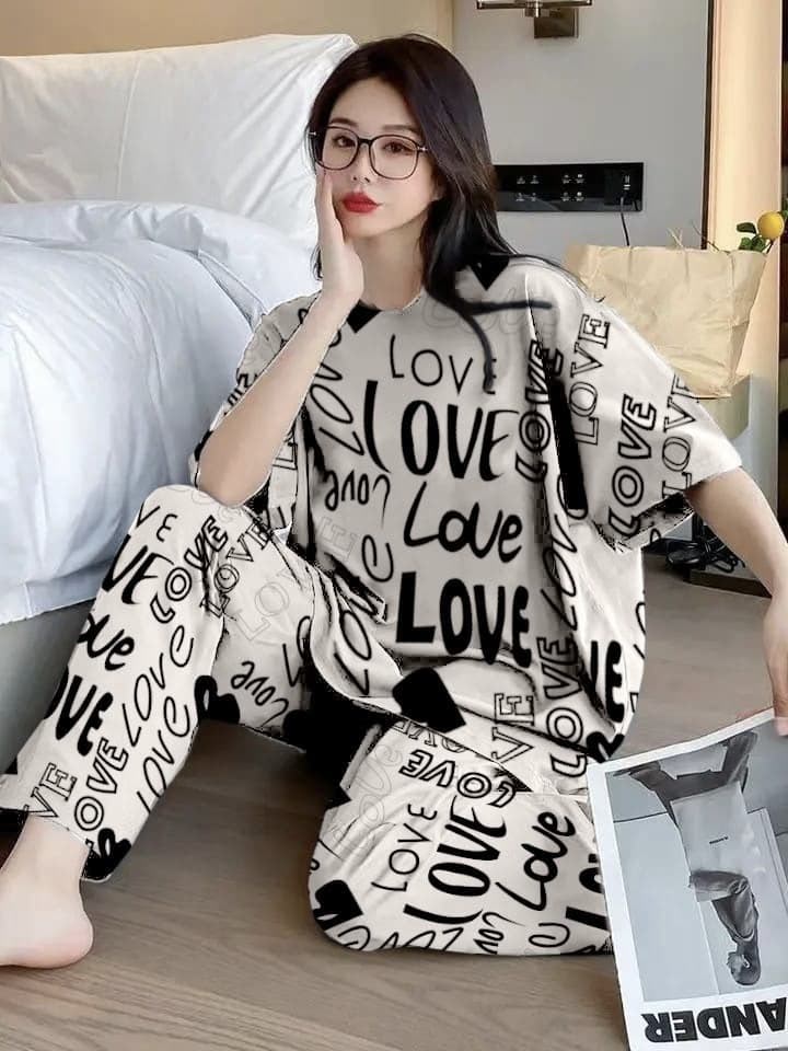 🎁 Premium Love Print Night Suit Set – Trendy & Comfortable 💖