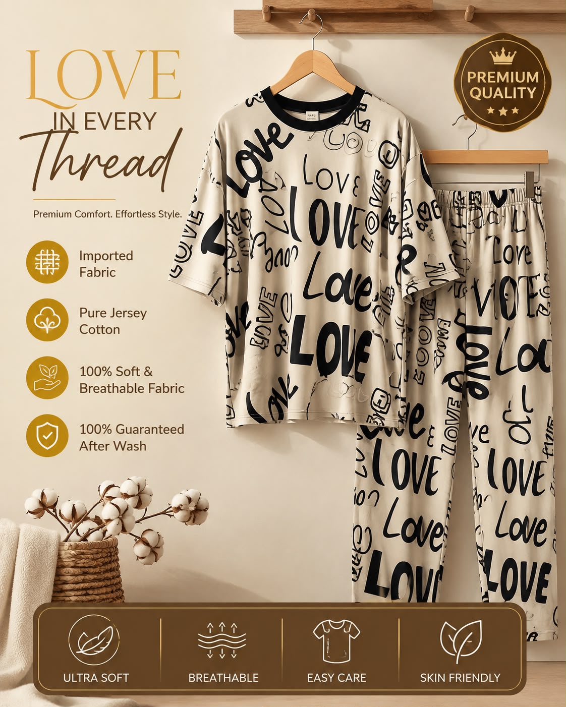 🎁 Premium Love Print Night Suit Set – Trendy & Comfortable 💖