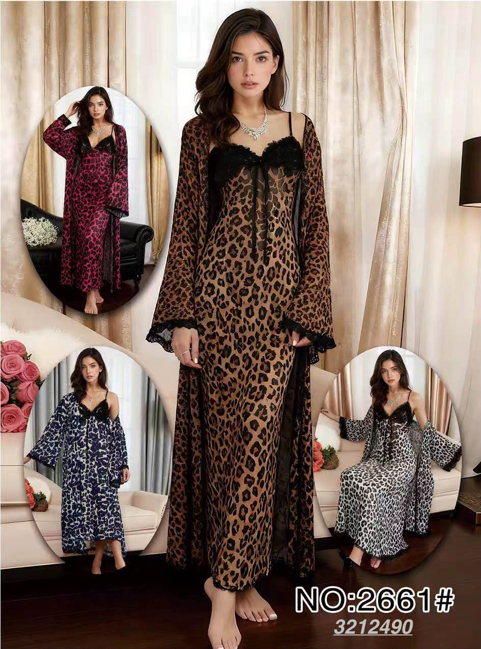 Luxury Leopard Print Satin Nighty & Robe Set for Women | Premium Lace Sleepwear | Mehak Collection