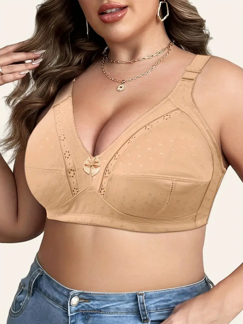 Elegant Plus Size Wire-Free Bra – Breathable & Stylish Comfort